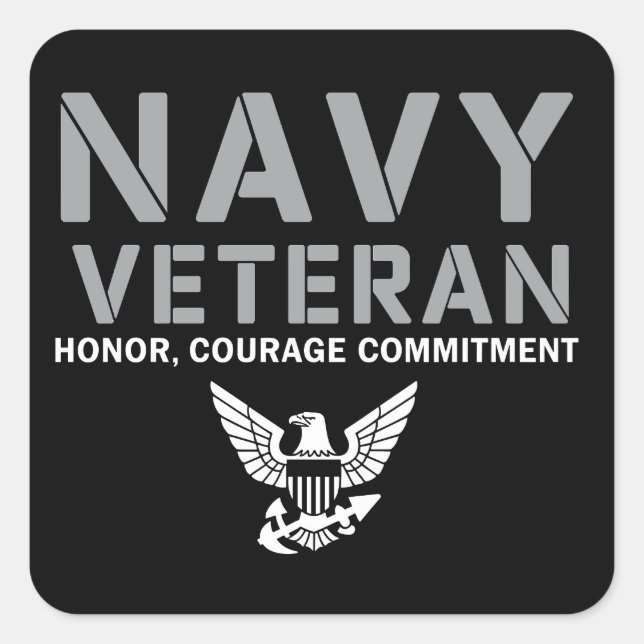 Sticker Carré US Navy Veteran Honor Courage Commitment (Devant)