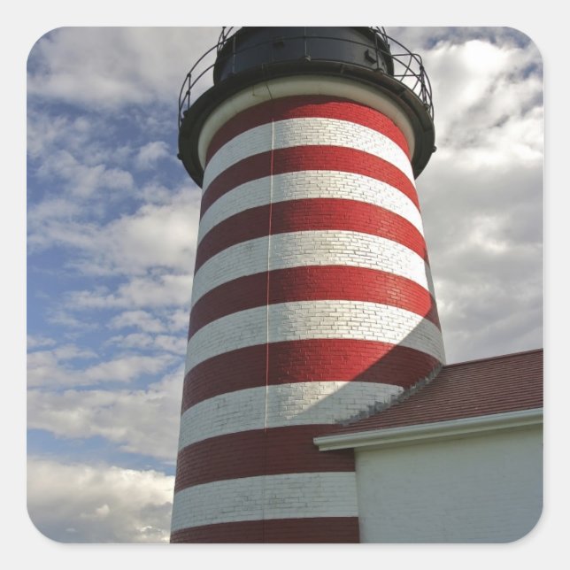 Sticker Carré USA, Maine, Lubec. West Quoddy Head LIghthouse (Devant)
