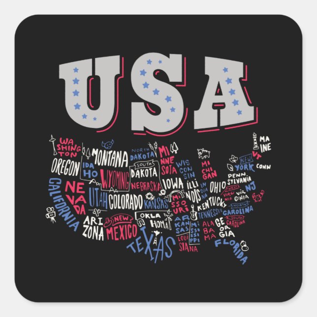 Sticker Carré USA Map Etats-Unis Amérique Amérique (Devant)