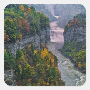 Sticker Carré USA, New York, Letchworth State Park. Rivière et