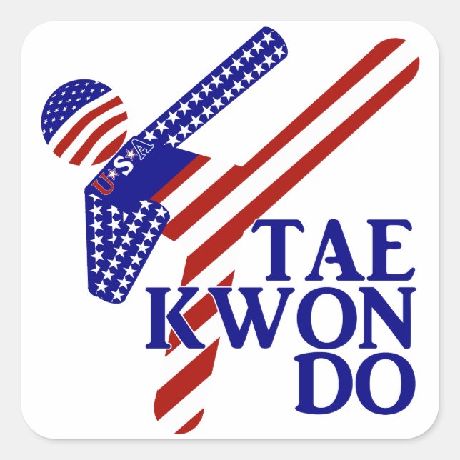 Sticker Carré USA Patriotique Martial Arts TAEKWONDO (Devant)