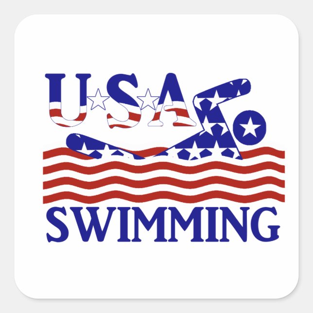 Sticker Carré USA Patriotique Sports de natation (Devant)