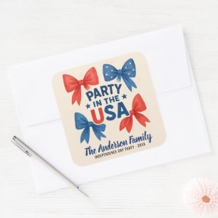 Sticker Carré USA Red and Blue Bows Patriotic
