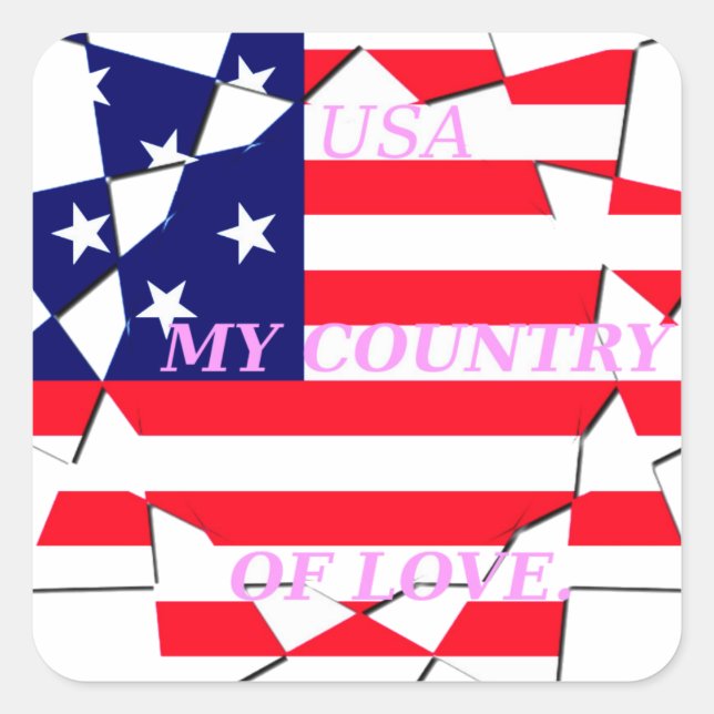 Sticker Carré USA Star Spangled Love My Country of Love (Devant)
