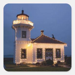 Sticker Carré USA, Washington, Mukilteo. Phare de Mukilteo