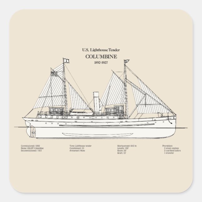 Sticker Carré USCG Lighthouse Tender Columbine - SBD (Devant)