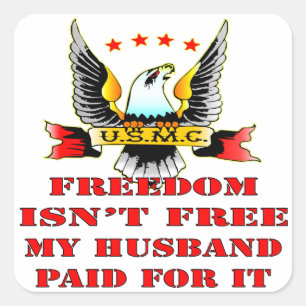 Sticker Carré USMC Freedom n'est pas libre Mon mari payé pour ça