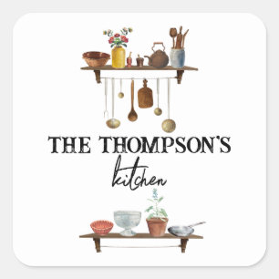 Sticker Carré Ustensiles de cuisine Retro vintage