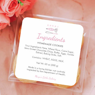 Sticker Carré Ustensiles de cuisine roses Produit d'ingrédients 