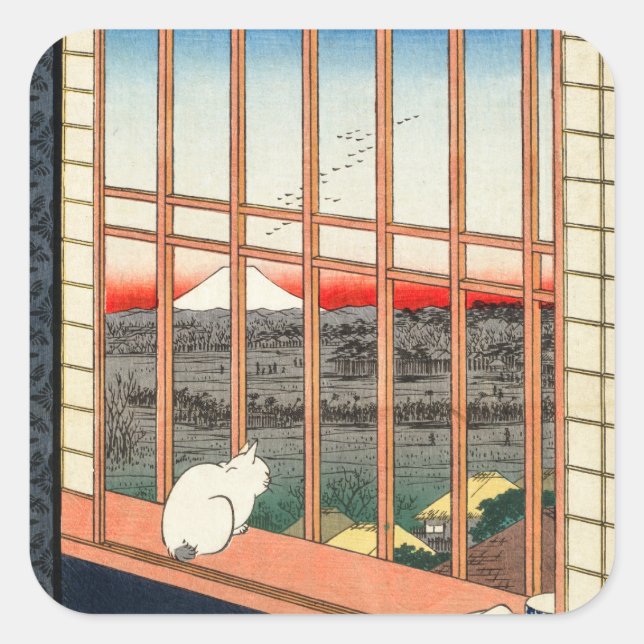 Sticker Carré Utagawa Hiroshige - Champs de riz Asakusa (Devant)