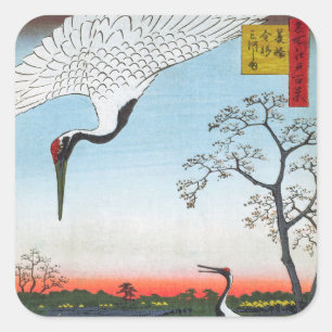 Sticker Carré Utagawa Hiroshige - Minowa, Kanasugi, Mikawashima