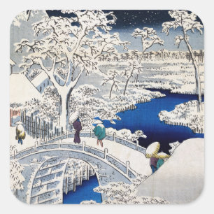 Sticker Carré Utagawa Hiroshige - Pont des tambours à Meguro