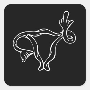 Sticker Carré Uterus à doigt moyen Pro-choix