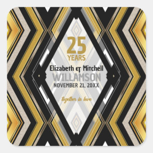 Sticker Carré v1 Noir+Or Art Déco Moderne Glam