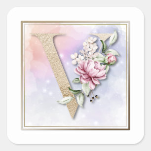 Sticker Carré V Rose rose rose monogramme