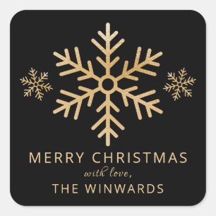 Sticker Carré Vacances Black & Gold Foil Noël Snowflake