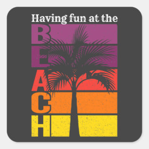 Sticker Carré Vacances d'été S'amuser à la plage Retro