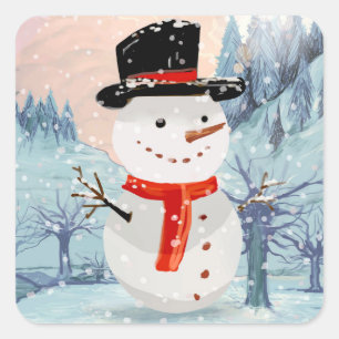 Sticker Carré Vacances d'hiver de Snowman   Noël