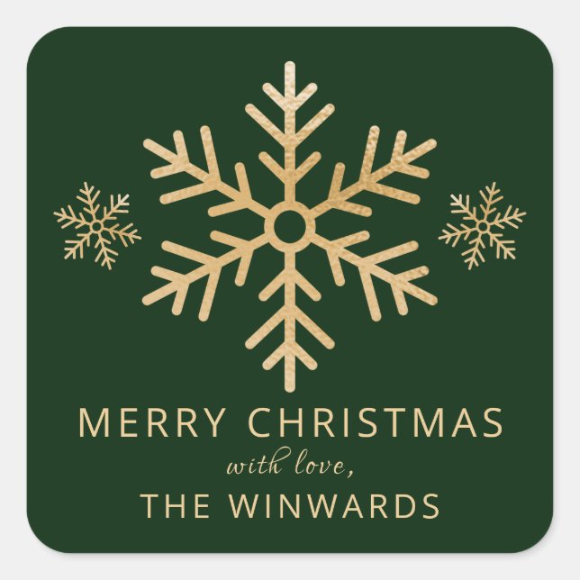 Sticker Carré Vacances Green & Gold Foil de Noël Snowflake (Devant)