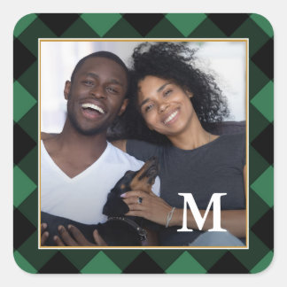 Sticker Carré Vacances vert Plaid avec Monogramme Photo