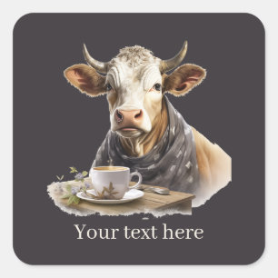 Sticker Carré vache à café cool ajouter du texte