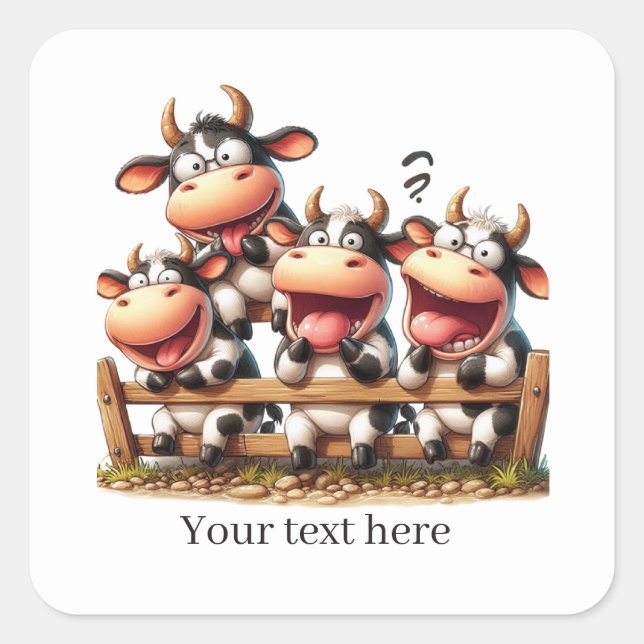 Sticker Carré Vache de campagne mignonne personnalisable (Devant)