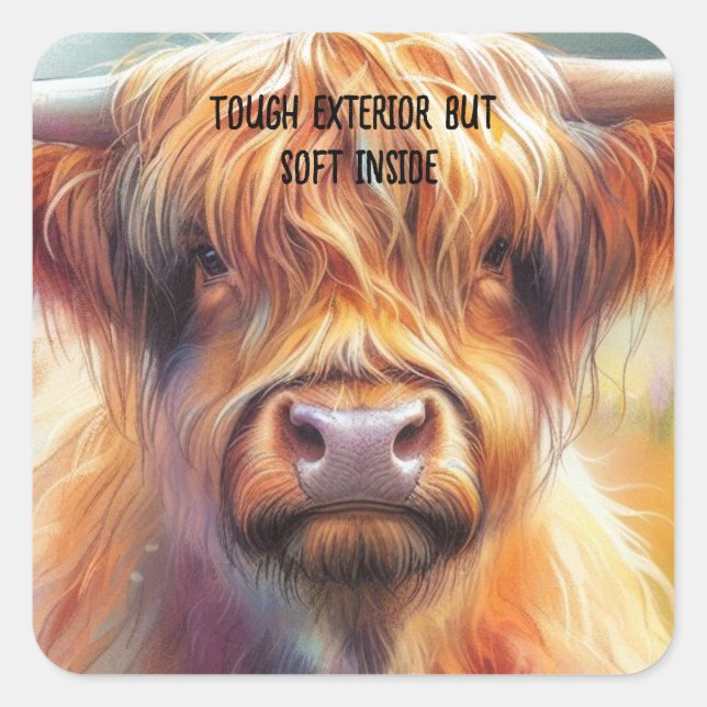 Sticker Carré Vache de Highland Shaggy (Devant)