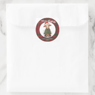 Sticker Carré Vache de Noël mignonne et joyeuse arbre de Noël ve
