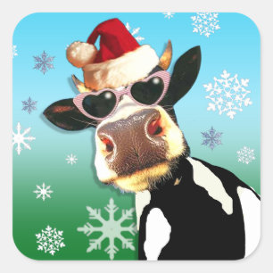 Sticker Carré Vache de Noël Moooooootiful Santa Hat