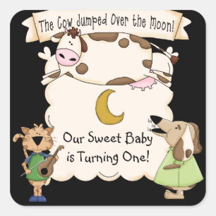 Sticker Carré Vache faite sur commande sautée au-dessus des