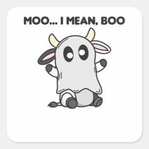 Sticker Carré Vache Ghost Cute Kawaii Halloween Moo I Mean Boo