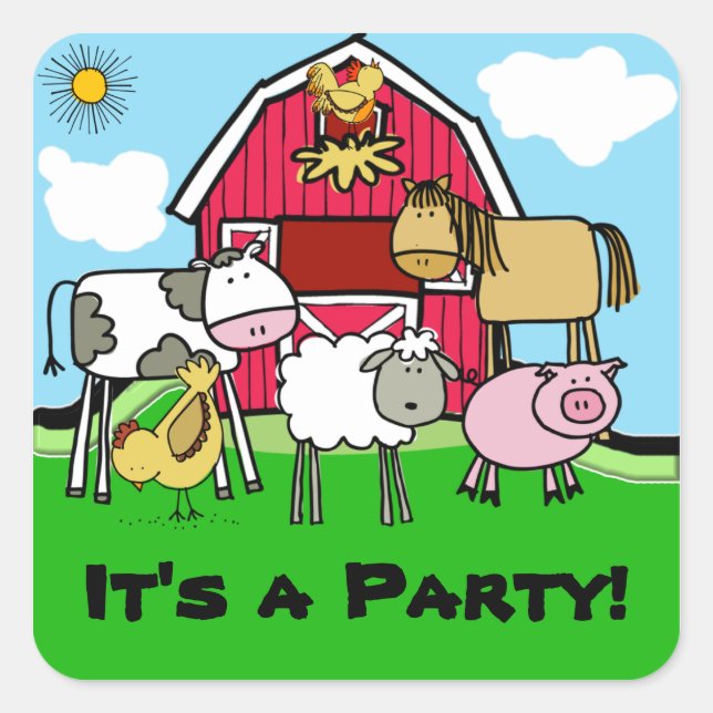 Sticker Carré Vache Mouton Cochon Poulet Animaux de ferme Sticke (Devant)