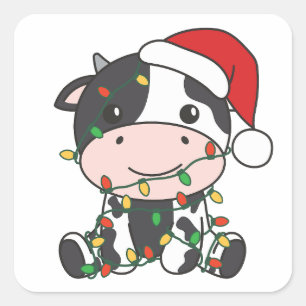 Sticker Carré Vache Noël Animaux d'hiver Vaches de vacances
