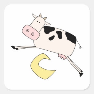 Sticker Carré Vache Saute sur la lune