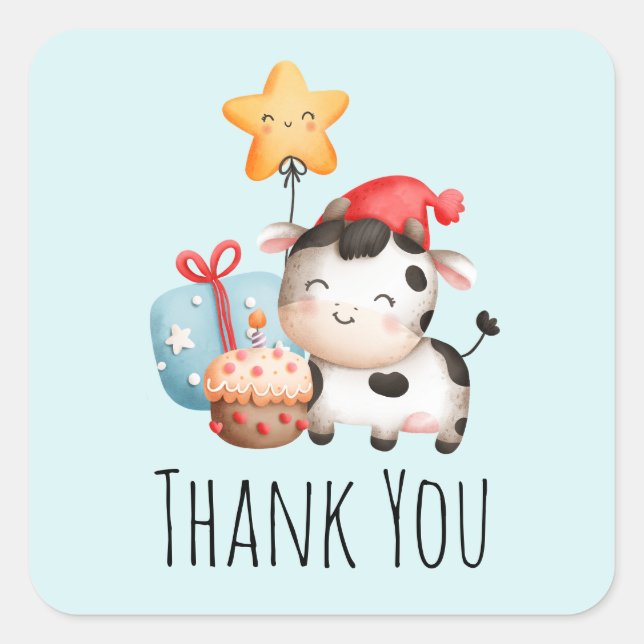 Sticker Carré Vache souriante mignonne adorable Anniversaire (Devant)