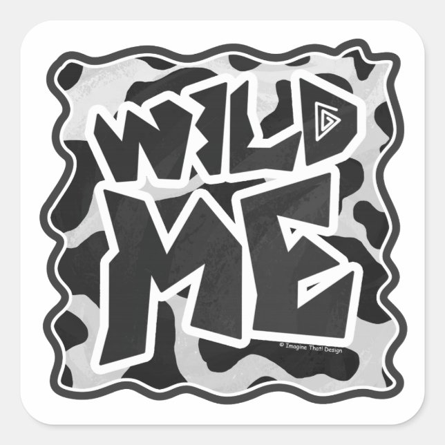 Sticker Carré Vache Wild Me Noir et Blanc (Devant)
