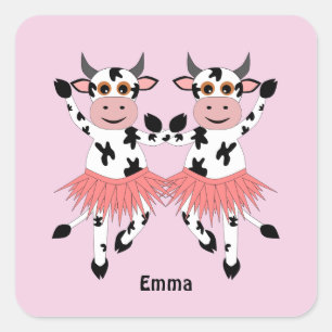 Sticker Carré Vaches dansantes mignonnes et amusantes