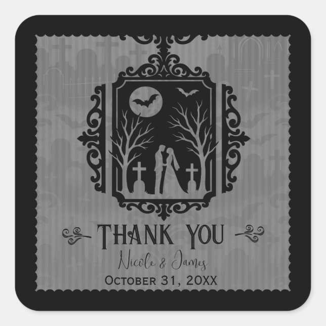 Sticker Carré Vaches de cimetière Noir et gris Mariage gothique (Devant)
