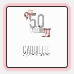 Sticker Carré Vachette rose élégante 50 ans et fêter un annivers