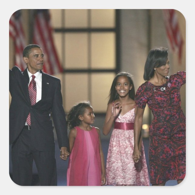 Sticker Carré Vague de la famille Barak Obama à la dernière nuit (Devant)