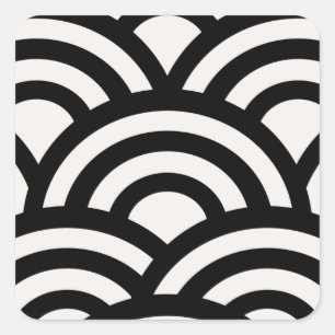 Sticker Carré Vagues Abstraites, Arches, Lignes Noires Et Blanch