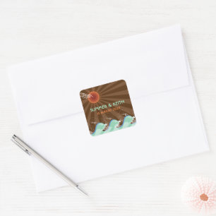 Sticker Carré Vagues bleues modernes Brown Sun Summer Beach Mari