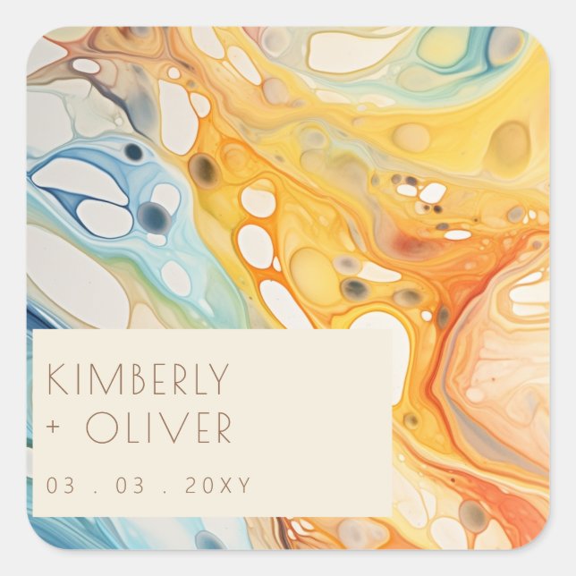 Sticker Carré Vagues de mer Abstraite et pierres de sable Mariag (Devant)