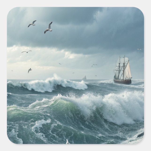 Sticker Carré Vagues océaniques (Devant)