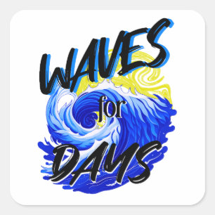Sticker Carré Vagues Pour Les Jours, Vie De Plage, Art Design Oc