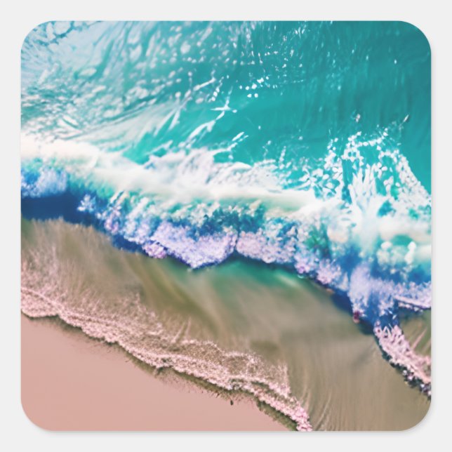 Sticker Carré Vagues turquoise sur une plage de sable (Devant)