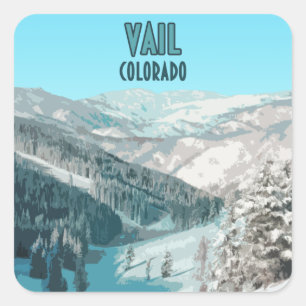 Sticker Carré Vail Colorado Montagnes de Neige Vintage