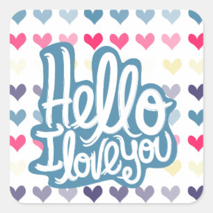 Sticker Carré Valentine Coeurs Bleu Bonjour, Je Vous Aime