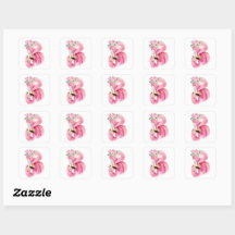 Sticker Carré VALENTINE FLAMANT ROSE rose