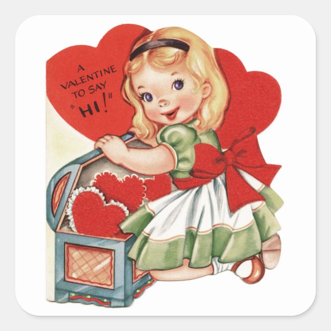 Sticker Carré Valentine Hi et Little Girl (Devant)